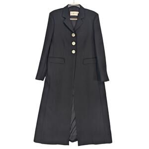 Tory Burch Black Longline Twill Coat White Tortoise Buttons Classic Maxi Size 12